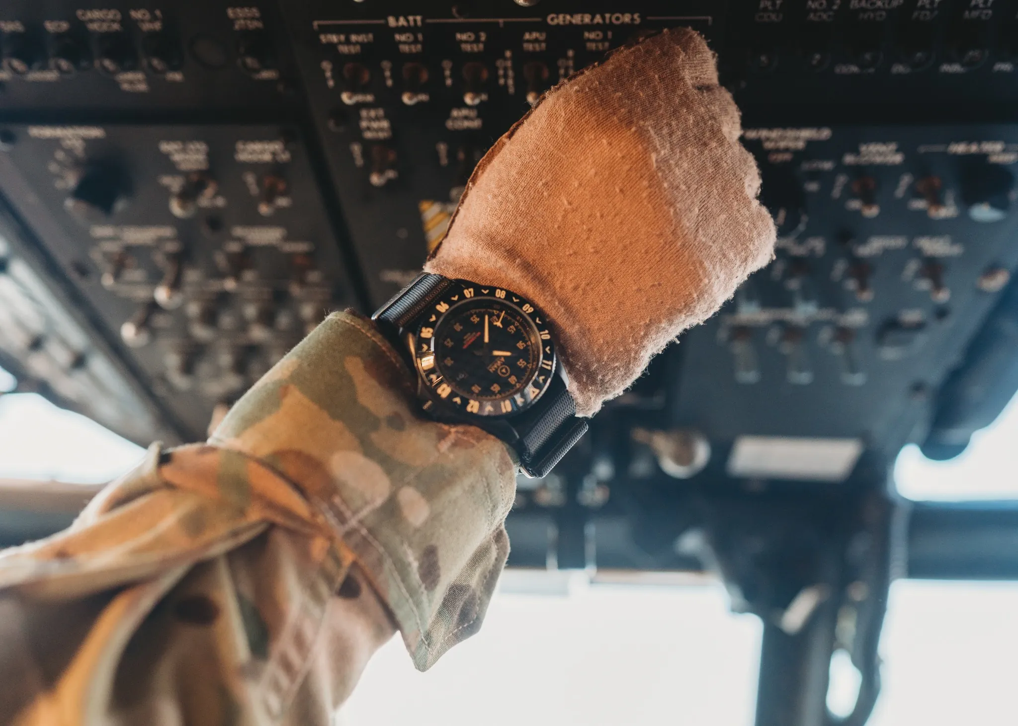 AVIAN Commodore worn in a military aircraft cockpit